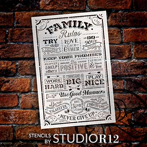 Семейни правила - Никога не отказывайся от шаблон от StudioR12 - Изберете размер - Произведено в САЩ - Направи си САМ