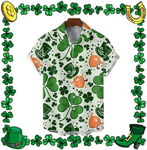 Мъжки Ризи с копчета в Деня на Св. Патрик, Ежедневни, Плажни Блузи с Къс ръкав, Зелена Графични Риза За Боулинг и Размера