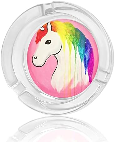 Rainbow Unicorn Кръгли Стъклени Пепелници Титуляр за Портсигара Скъпа Пепелник За Пушачи