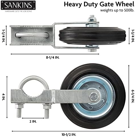 Помощно колело за врата SANKINS за подкрепа на метални люлка врати с рамки от 1-5 / 8 до 2, Носещ колело за 6 порта Предотвратява