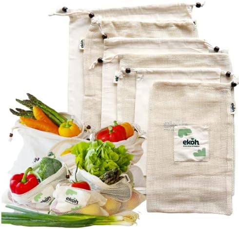 Чанта за продукти за еднократна употреба EKOH - Миещи чанта за покупки от памук и окото Чанти с двойна миг на съвсем