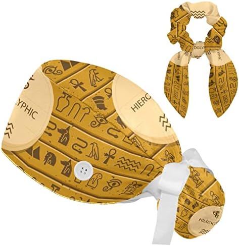Работна Шапка с Йероглифите на Древния Египет, Регулируем Шапка-Търкане с Бутони и Лък, Ластикът за Коса за медицински