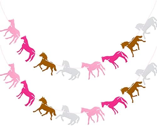 2 Бр., Банер с Венец във формата на кон за момичета, Розово Банер във формата на кон за Парти в чест на рождения Ден,