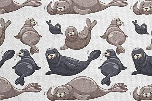 Кърпа за подложка за йога с морски животни Ambesonne, Илюстрация на Тюлени, Морски Лъв, Екзотична Тропическа Комикс,