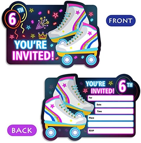 Покани за парти в чест на рождения Ден на Simimi art 6th Roller Skate - 30 Безплатни Картички с Конвертами
