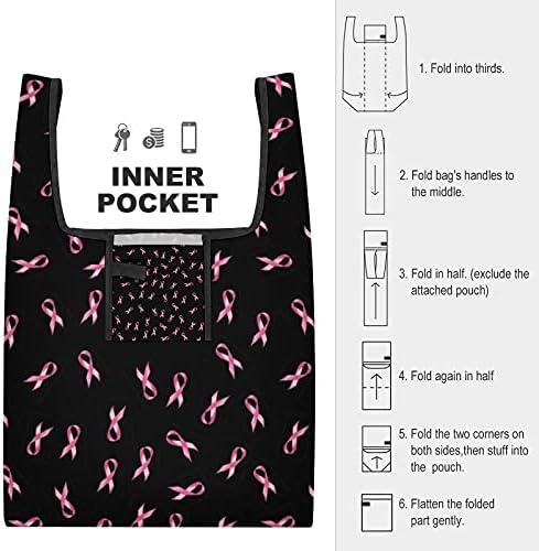 FunnyStar Рак на гърдата Розовата Лента за Многократна употреба за Хранителни стоки Чанти, Сгъваеми Чанти-Лотария Пазарски