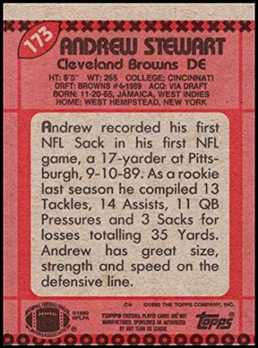 1990 Topps 173 Футболна карта Андрю Стюарт Браунса NFL NM-MT