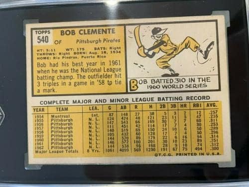 1963 Бейзболна картичка Topps 540 Роберто Боб Клементе Pittsburgh Pirates Sgc 5 Бейзболни картички с надпис Ex - Slabbed