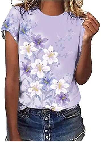lcepcy Лятна Мода Floarl Ризи с къс ръкав и принтом, Блуза с кръгло деколте и Равенство-Боя, Облекло за Работа