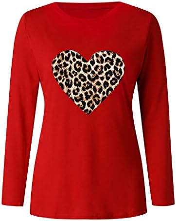 Дамски Блузи с принтом Леопардовой Любов на Големия размер, с Дълъг Ръкав, Уютни Дишаща Тениска с Форма На Сърце, Топли