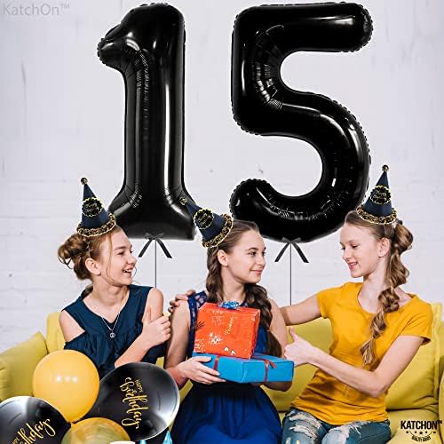 Катчон, Черен, 15 балони, Номер 40 инча | Брой 15 Черни балони за украса на 15-ия рожден ден на момчетата | Декорация