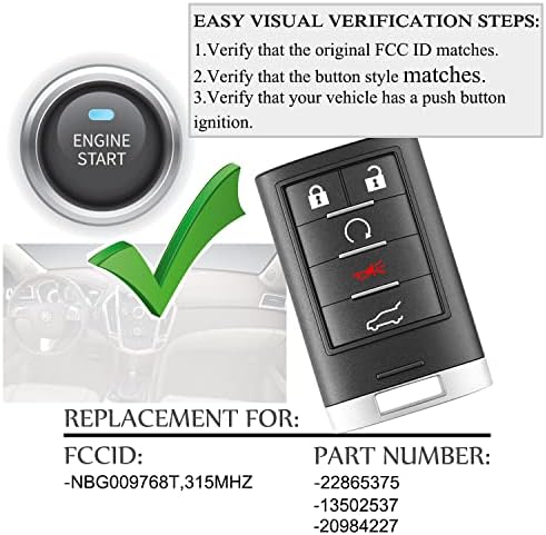 Подмяна е подходящ за 2010-2015 Cadillac SRX ATS XTS дистанционно управление без ключ (NBG009768T 315 Mhz) 5-ключ ключ