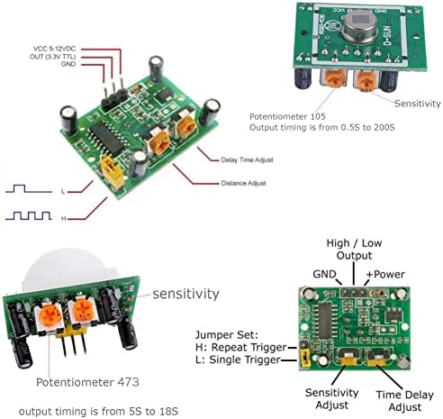 Stemedu HC-SR501 PIR Датчик за движение, Инфрачервен IR-модул Детектори за движение на тялото за Arduino Raspberry Pi