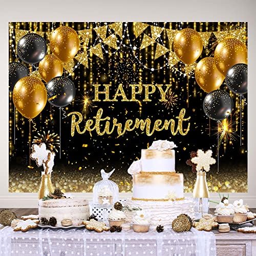Ticuenicoa 7 × 5 метра Фон за парти в чест на щастливия пенсиониране Златен и Черен балон Писма с пенсионирането на Декорации