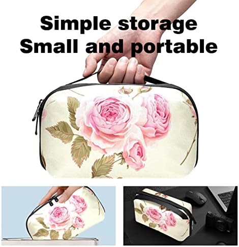 Електронен органайзер, малката пътна чанта-органайзер за твърди дискове, кабели, зарядно устройство, USB, SD-карти, розовата