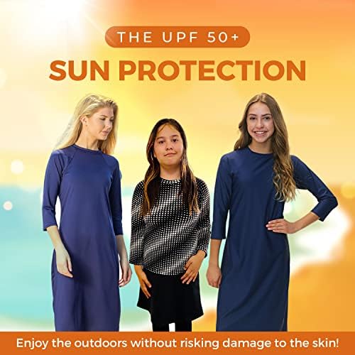 Женствена рокля за плуване с Защита от Слънцето UPF 50+, Рокля за Къпане активен с 3/4 ръкав, Скромен Бански костюми