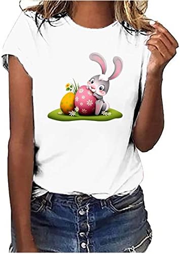 Великден Риза Женска Тениска С Сладък Заек, Лятна Ежедневни Тениска С Кръгло деколте и Къс Ръкав, Топ