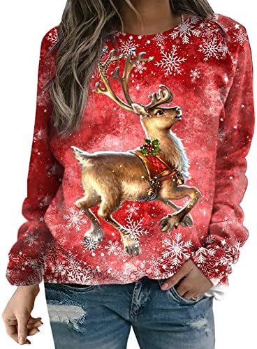 Грозен Коледен Пуловер за Жени, Ризи с дълъг ръкав, Hoody с Кръгло деколте, Празнични Върхове, Есен Облекло, Тениски,