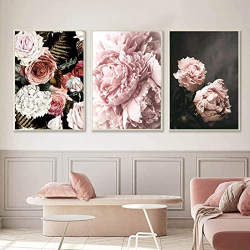 Розово-Бял от Платно на Стенно Изкуство Розов Цветен Плакат Съвременно Цвете произведение на Изкуството Божур Цвете Картина