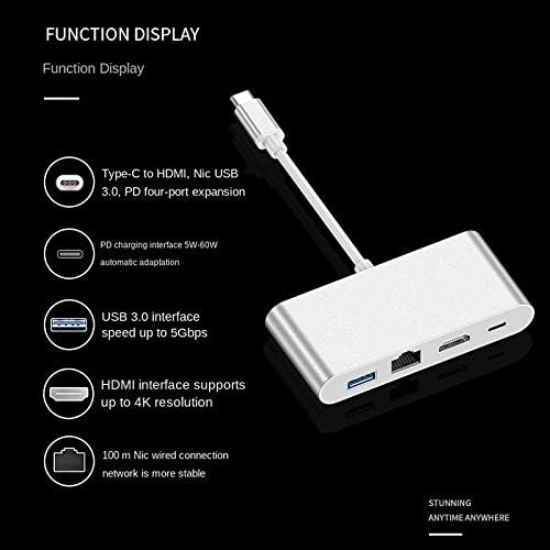 Съвместим с WPYYI Конвертор Type-C HDMI Четири в едно Hub мрежова карта Док-станция, Съвместима с HDMI /USB Сплитер 3.0