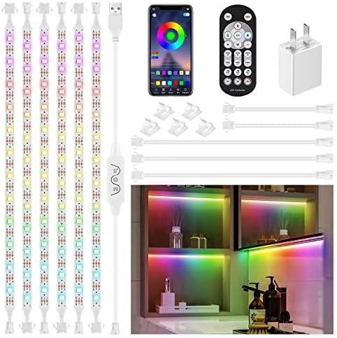 Комплект от 6 бр. осветление под шкаф, Синхронизиране на музика, Промяна в цвета на led крушки с приложението и радиочестотни