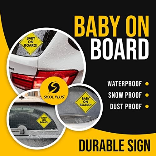 Автомобилни стикери и отличителни знаци SICOL Plus Baby on Board 5x5 инча Ярко-жълт знак Baby on Board, за да се гарантира
