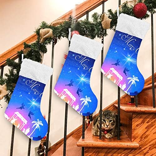 Коледни Чорапи ALAZA Коледна сцена рождество христово, Класически Персонализирани Големи Чулочные Украса за Семейни Тържества,